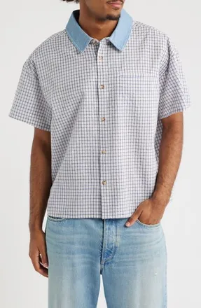 Elwood Contrast Collar Short Sleeve Button-Up Shirt in Summer Plaid at Nordstrom, Size Xx-Large