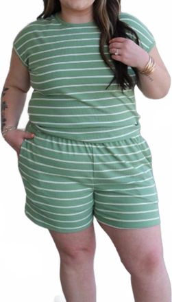 Adrienne Mia Chic And Sweet Stripe Top In Sage/white