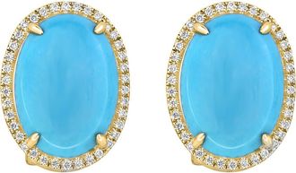 Effy 14K Yellow Gold Cabochon Turquoise Diamond Stud Earrings in 14K Gold at Nordstrom