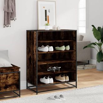 Berkfield Home Shoe Cabinet Smoked Oak 75x38x97.5 cm Engineered Wood & Metal in Brown