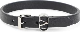 Valentino Garavani Zwarte Leren Armband Stijlvol Accessoire - Heren - Armbanden - Zwart - ONE Size - Leer - Accessoires