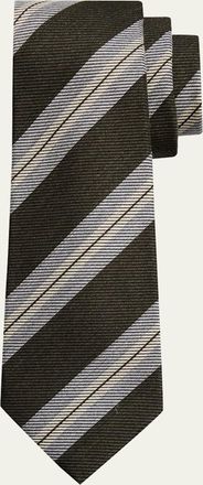 Kiton Mens Regimental Stripe Silk Sevenfold Tie