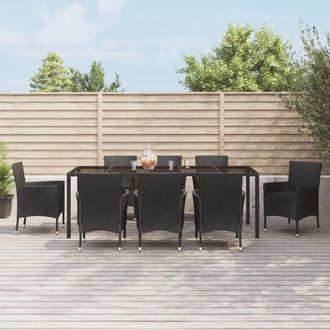 vidaXL Set De Comedor De Jard&iacute;n 9 Pzas Y Cojines Rat&aacute;n Sint&eacute;tico Negro Vidaxl