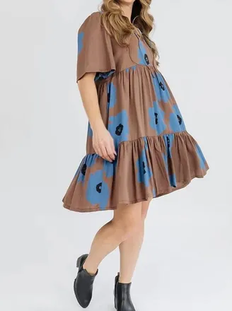 Mata Traders Adelaide Tiered Mini Dress In Dark Oak