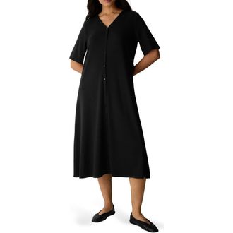Eileen Fisher Rib Midi Dress in Black at Nordstrom, Size Xx-Small