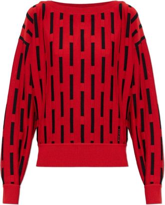 Versace Wol trui met geborduurd logo - Dames - Ronde hals truien - Rood - M - Wol - Truien & Vesten
