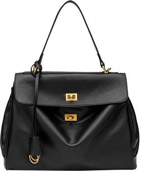 Generic Compatible For Womens Tote Bag Spring Autumn Leather Gold Buckle Shoulder Crossbody Handbag(Black Gold)