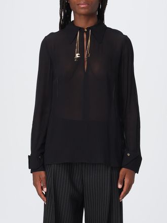 Elisabetta Franchi Camicia in georgette trasparente con collo gioiello