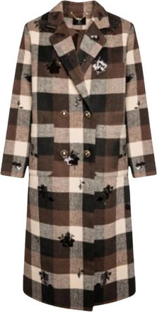 Fracomina Lange geruite jas - Dames - Mantel - Bruin - M - Polyester - Jassen