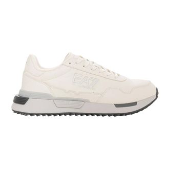 Emporio Armani Sneakers met logoprint - Heren - Schoenen - Beige - Maat: 42 1/2 EU Leer