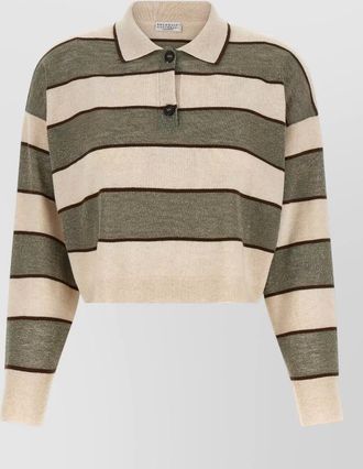 Brunello Cucinelli striped cropped polo top