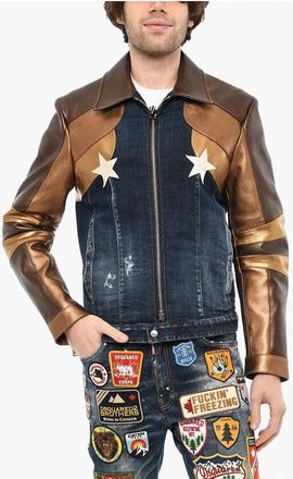 Dsquared2 Denim Jacket with Faux Leather Sleeve size 46