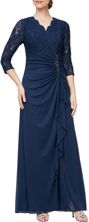Alex Evenings Sequin Lace A-Line Formal Gown in Navy at Nordstrom, Size 10