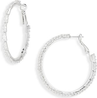 Cara Baguette Cubic Zirconia Hoop Earrings in Silver at Nordstrom Rack