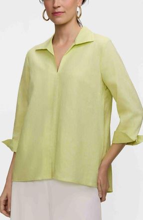 Foxcroft Agnes Linen Blend Top in Limoncello Yellow at Nordstrom, Size X-Large