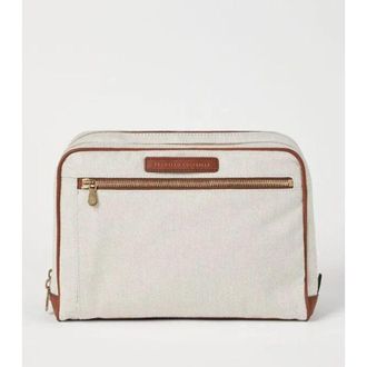Brunello Cucinelli Cream Linen Canvas Toiletry Bag