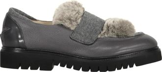 Lorena Antoniazzi Fur Leren Loafers - Dames - Loafers - Grijs - 40 EU - Schoenen