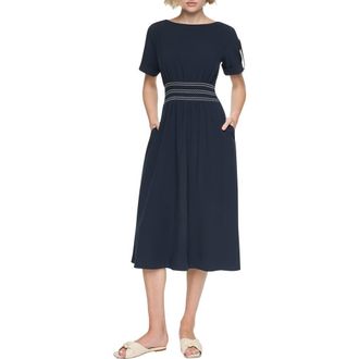 DKNY Commuter Solid Short Sleeve Dress in Indigo at Nordstrom Rack, Size 14