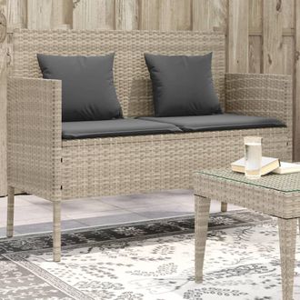 vidaXL Vidaxl - Banco De Jard&iacute;n Con Cojines Rat&aacute;n Sint&eacute;tico Gris Claro