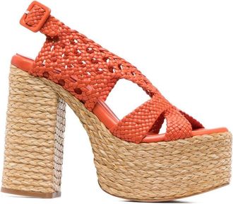Paloma Barceló 140mm open-toe espadrilles - women - Calf Leather/Calf Leather/Calf Leather/Rubber/Straw - 40 - Orange