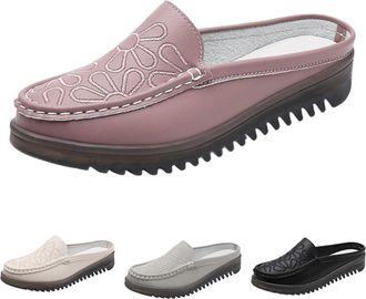 Generic Mules Shoes For Women Walking Leather Slip-On Womens Ladies Sandals Mule Clogs Slippers Shoes Arch Support Diabetic Slipper For Recovery Non Slip Gard