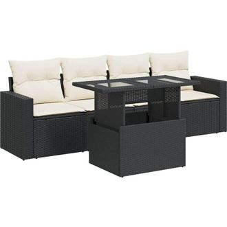 vidaXL Vidaxl - Set De Muebles De Jard&iacute;n 5 Pzas Y Cojines Rat&aacute;n Sint&eacute;tico Negro