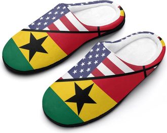 Generic US & Ghana Flag Funny Mens Cotton Slippers Shoes Novelty Soft Non-Slip Sole Home Shoe