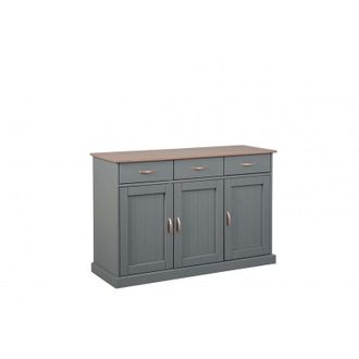 Dmora Buffet &Agrave; 3 Portes Et 3 Tiroirs, En Pin Massif Peint En Gris Avec Plateau Et Finitions Marron, 131x45x86 Cm - Dmora