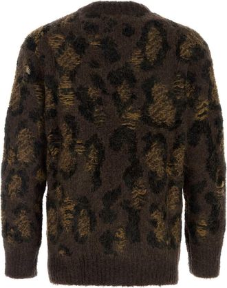 Junya Watanabe Mens Embroidered Wool Blend Sweater Brown Polyester Cupro