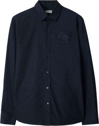 Burberry Mens Equestrian Knight Shirt - Dark Blue Cotton - Size Medium