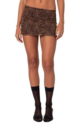 Edikted Edin Leopard Print Mesh Miniskirt in Brown at Nordstrom, Size X-Small