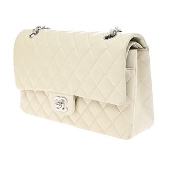 Chanel Vintage Classic Double Flap Quilted Caviar White Leather Handbag (Pre-Owned)