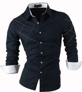 Jeansian Mens Premium Slim Fit Long Sleeves Casual Formal Shirts Dress Tops Office Button 2028 DarkBlue 3XL