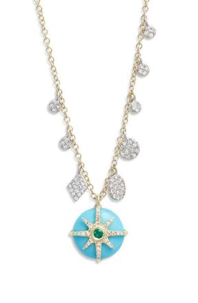Meira T Turquoise, Diamond & Emerald Burst Pendant Necklace in Gold at Nordstrom, Size 18