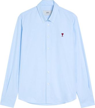 Ami Ami Paris Logo-embroidered Cotton Gabardine Shirt - Blue - XL