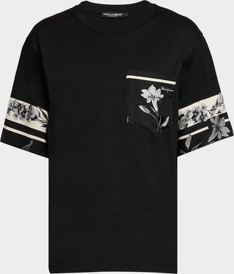 Dolce & Gabbana Mens Cotton and Silk Digital-Print Pocket T-Shirt