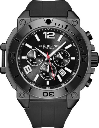 St&uuml;hrling Mens Spectra 4054 Japanese Quartz Chronograph 50mm - Black Stainless Steel - One Size