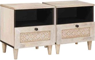 vidaXL Bedside Table 2 pcs Beige 40 x 33 x 46 cm Solid mango wood vidaXL