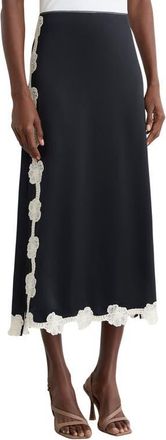 Reiss Doa Embroidered Floral Border Skirt in Navy at Nordstrom, Size 12 Us