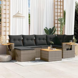 vidaXL Set De Sof&aacute;s De Jard&iacute;n 7 Piezas Con Cojines Rat&aacute;n Pe Gris Vidaxl