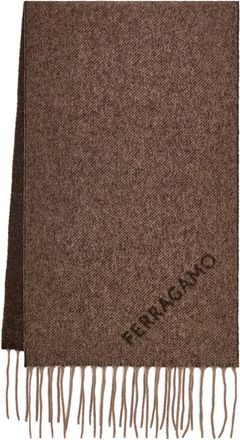 Ferragamo jacquard fringed scarf - women - Virgin Wool/Silk - One Size - Brown