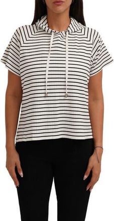 Cyrus Stripe Rib Short Sleeve Hoodie in Bone/Black at Nordstrom Rack, Size X-Large