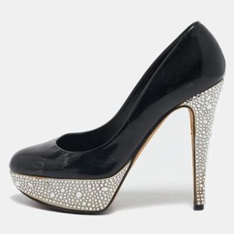 Gina Black Patent Leather Crystal Embellished Platform Pumps