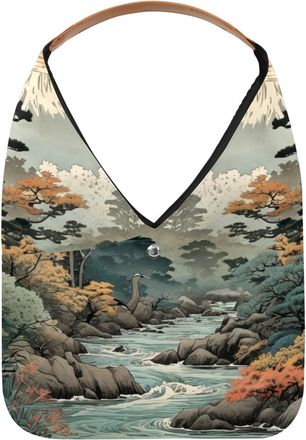 Generic Beautiful Ukiyo-e Reusable Lightweight Grocery Bags - Foldable Into Compact Pouch, Washable & Sturdy, Multipurpose for Shopping and Travel