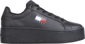 Tommy Jeans Zwarte Flatform Sneakers voor Vrouwen - Dames - Sneakers - Zwart - 39 EU - Leer - Schoenen