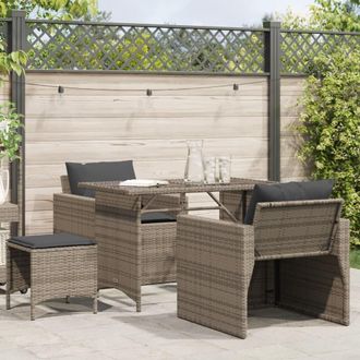 vidaXL Set De Sof&aacute;s De Jard&iacute;n 4 Pzas Y Cojines Rat&aacute;n Sint&eacute;tico Gris Vidaxl