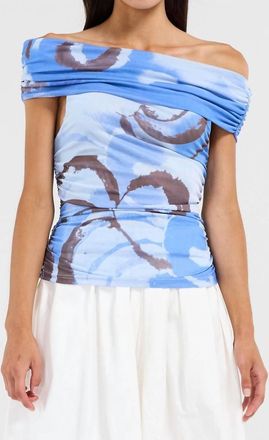Sovere Whirl Mesh Ruched Off-Shoulder Top In Slate