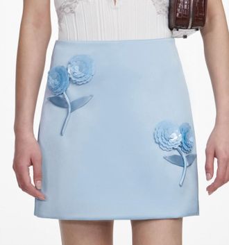 Self Portrait Satin 3D Sequin Flower Mini Skirt In Blue