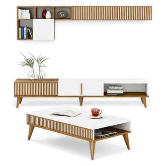 Dmora Conjunto De Muebles Para Sala Cassacco, Modular, 9 Estantes, 2 Puertas, Marr&oacute;n Nogal