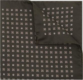 Reiss Mens Sisto Khaki Green Silk Micro Diamond-print Pocket Square, One Size